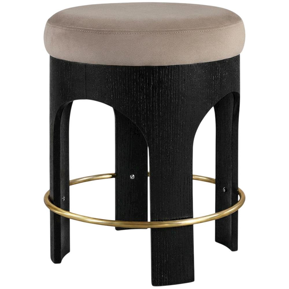 Velvet Backless Counter Stool, Round Seat, 3-Leg Base, Taupe