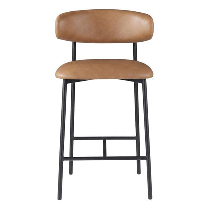 Vegan Leather Counter Stools with Back, Kitchen Island, Cognac, Set of 2