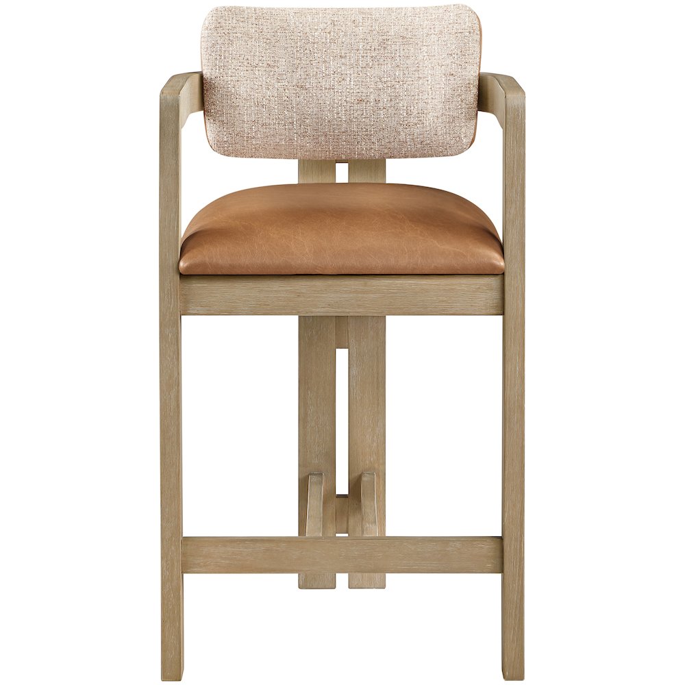 Ravina Cognac Vegan Leather and Linen Fabric Upholstered Counter Stool