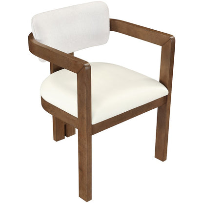 Ravina Cream Vegan Leather and Linen Fabric Upholstered Dining Chair, Set of 2