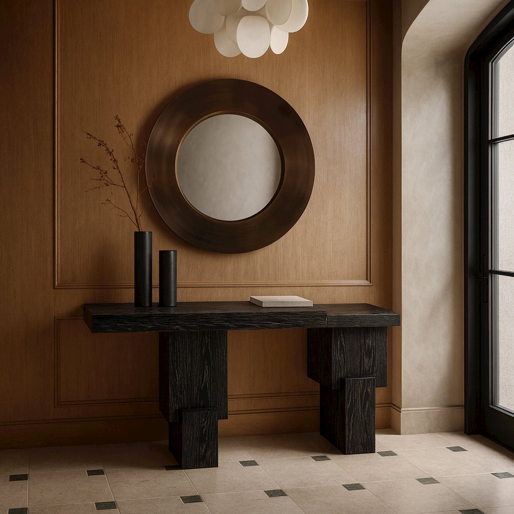 Anzio Black Oak Veneer And Solid Wood Console Table