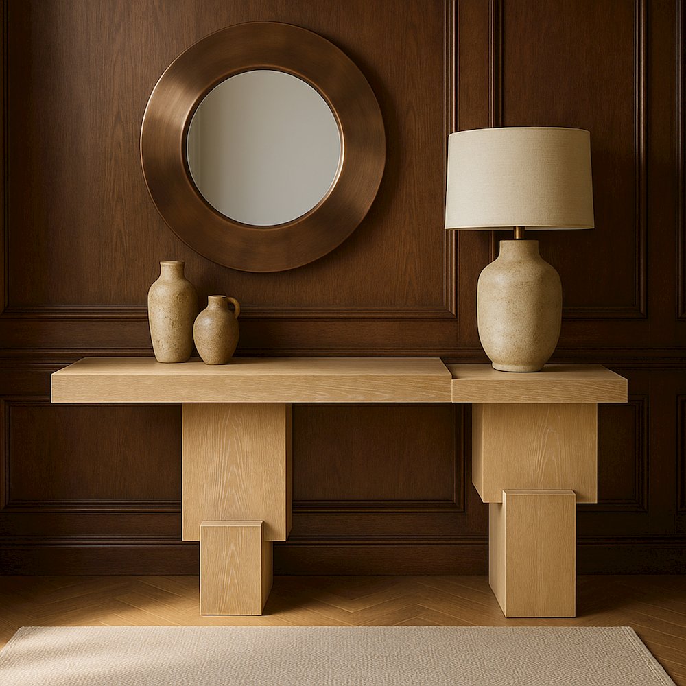 Anzio Natural Oak Veneer And Solid Wood Console Table