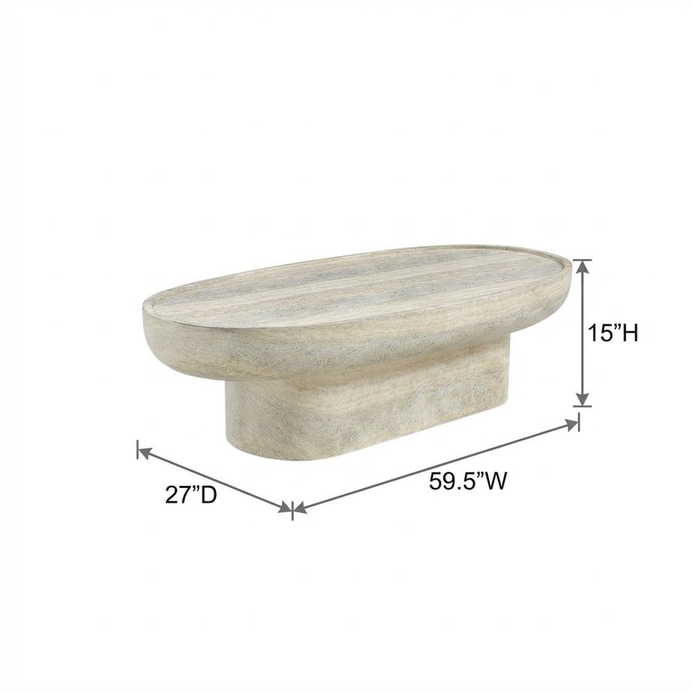 Concrete Indoor/Outdoor Coffee Table with Travertine Finish and Art Deco Style