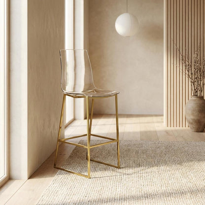 Lucite Polycarbonate Counter Stool with Gold Metal Frame