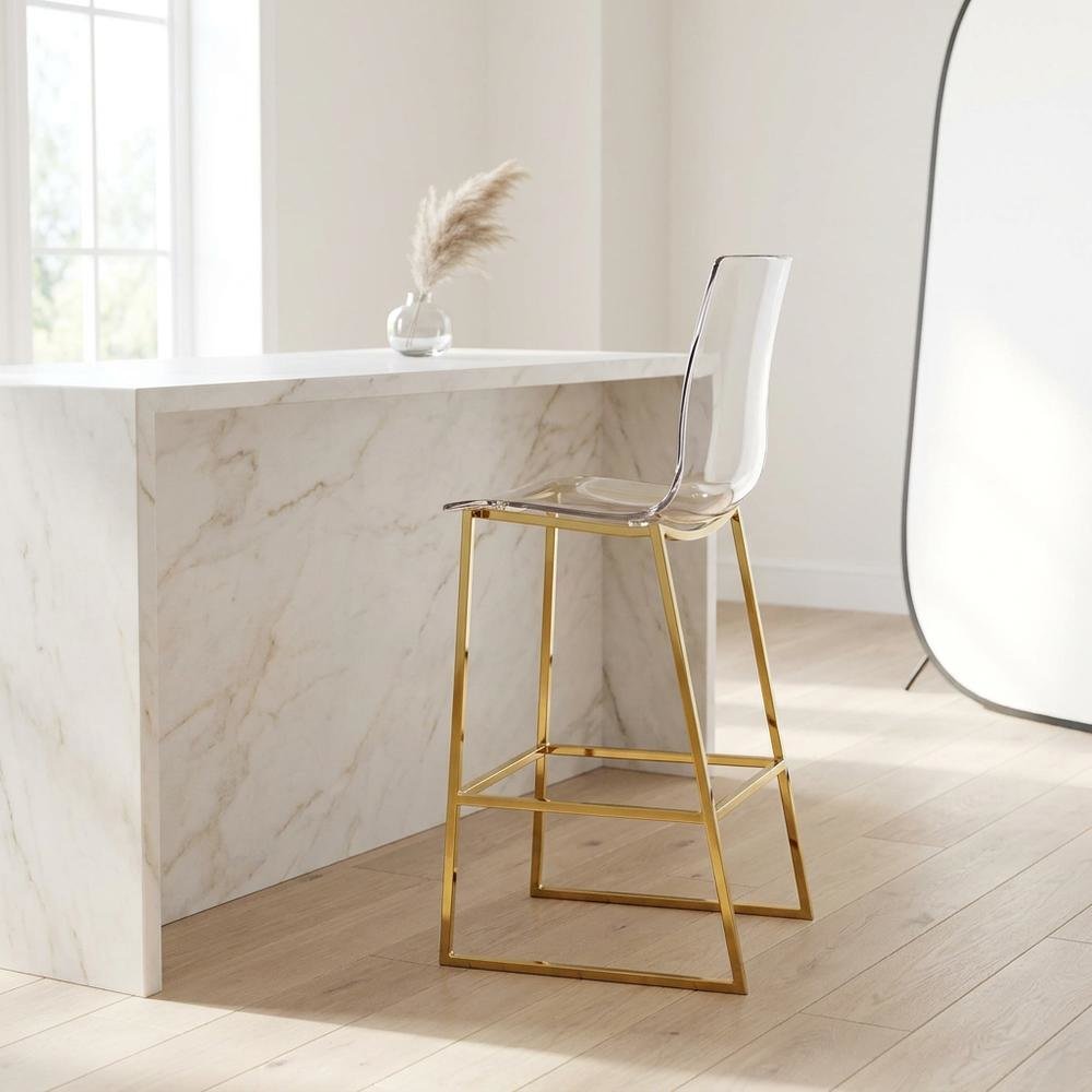 Lucite Polycarbonate Counter Stool with Gold Metal Frame
