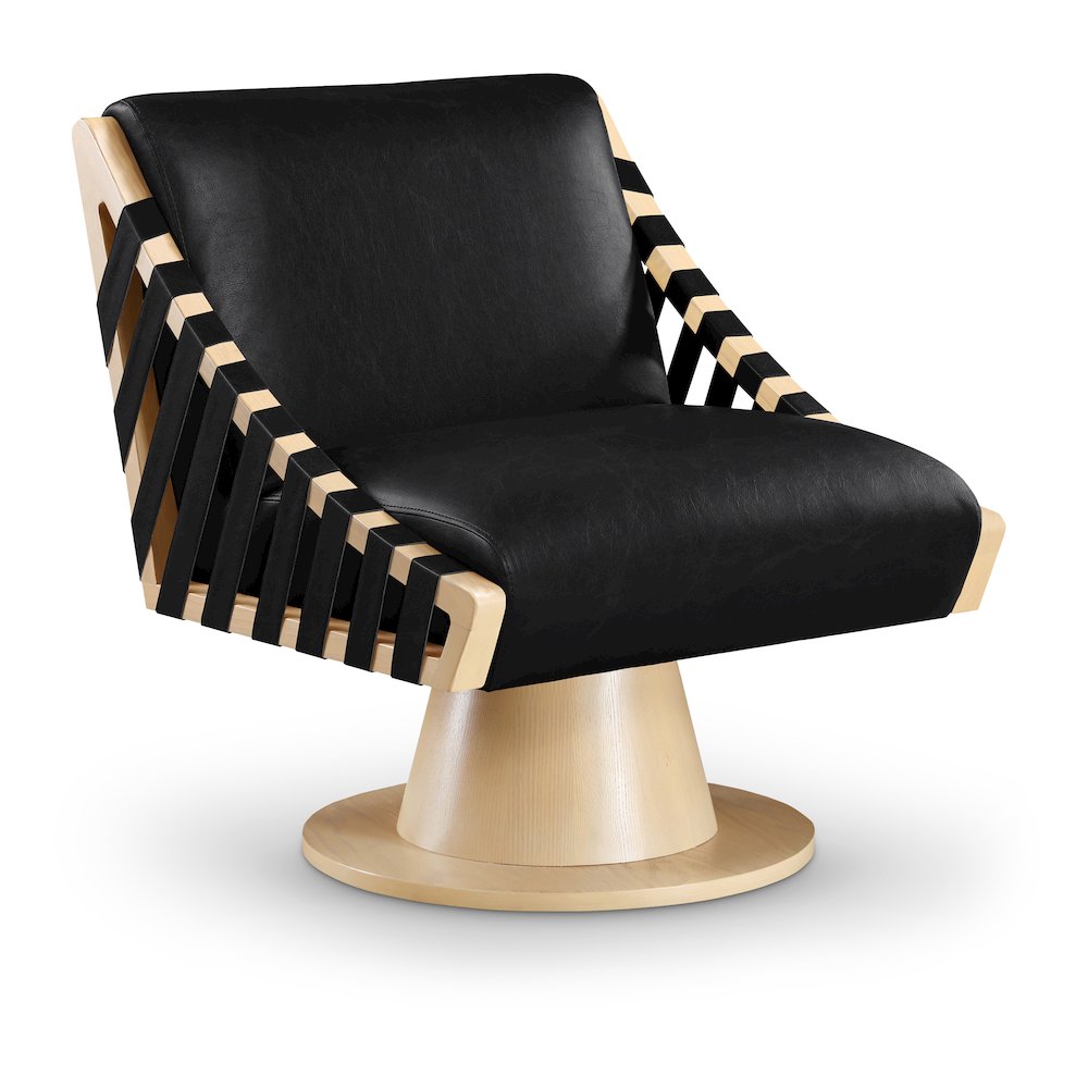 Millwin Black Vegan Leather Swivel Accent Chair