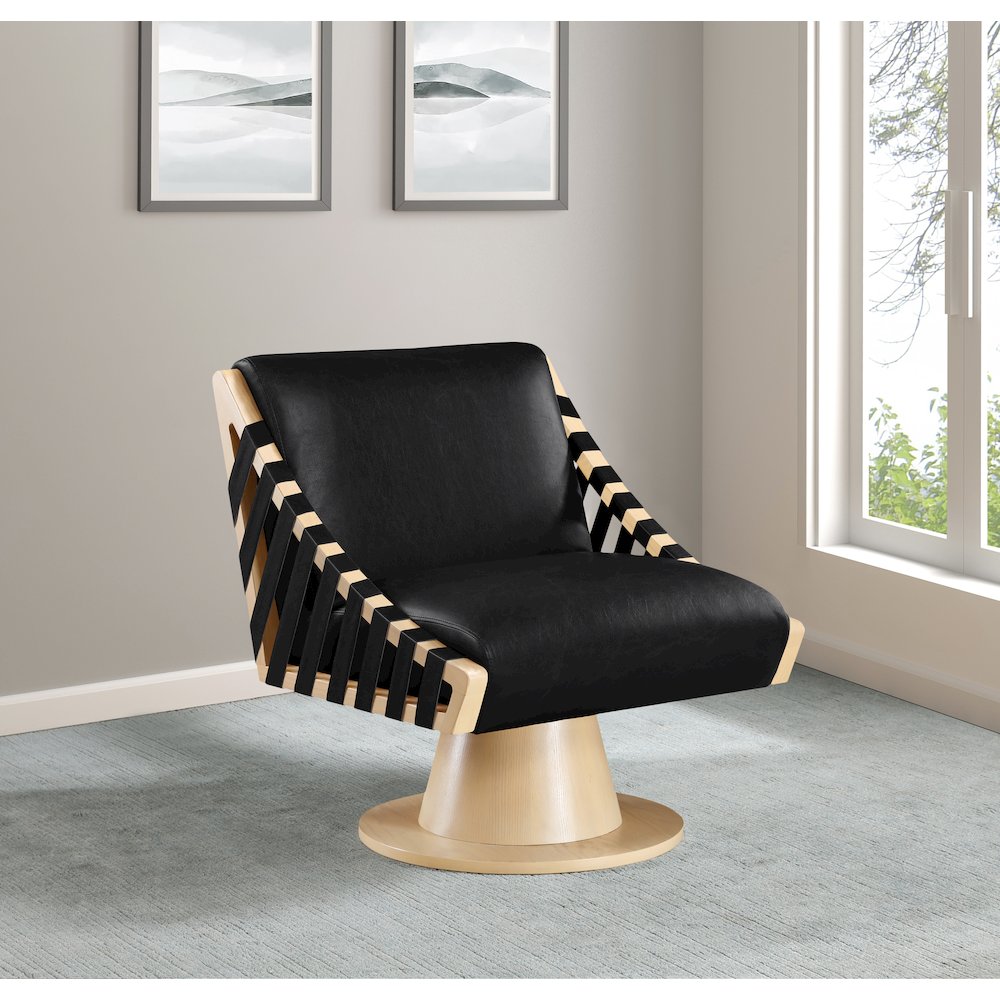 Millwin Black Vegan Leather Swivel Accent Chair