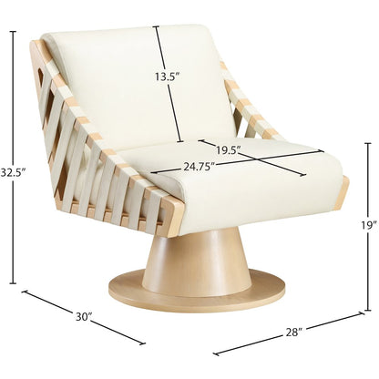 Millwin Cream Vegan Leather Swivel Accent Chair