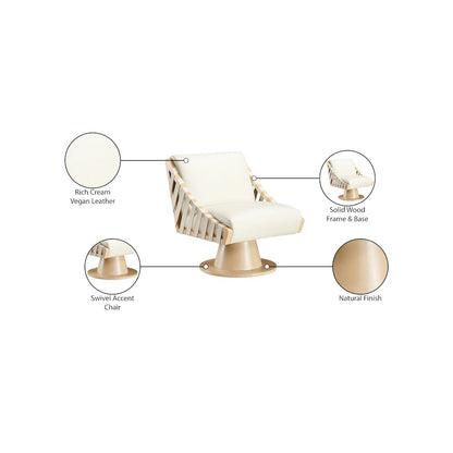 Millwin Cream Vegan Leather Swivel Accent Chair