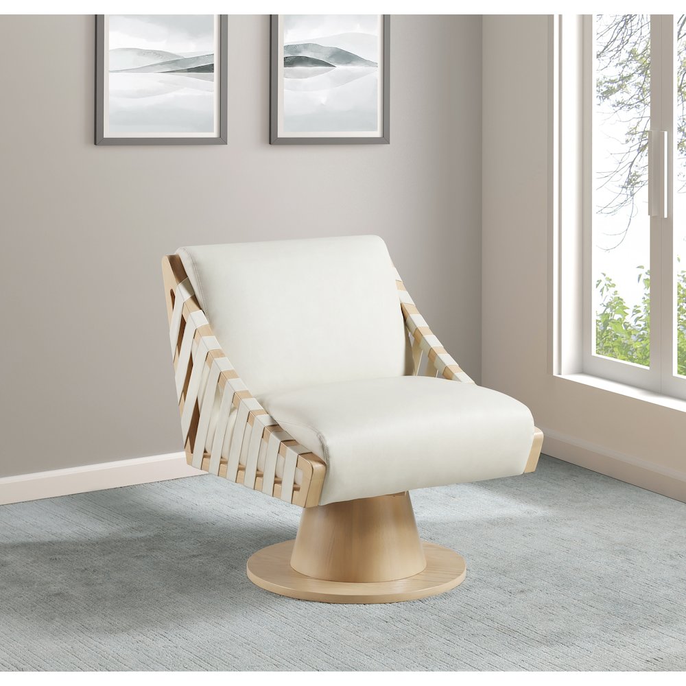 Millwin Cream Vegan Leather Swivel Accent Chair