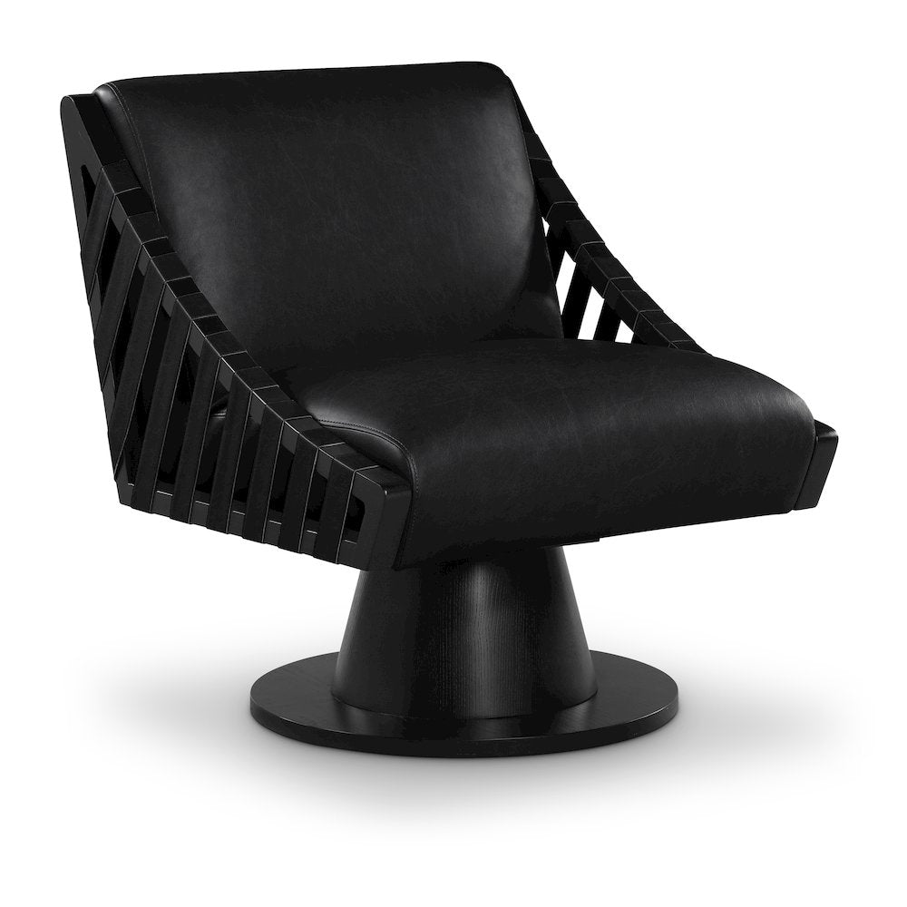 Millwin Black Vegan Leather Swivel Accent Chair
