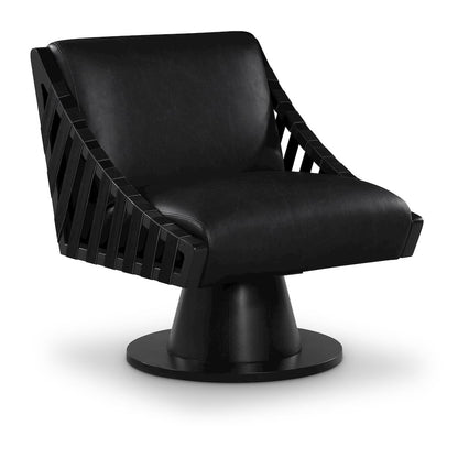 Millwin Black Vegan Leather Swivel Accent Chair