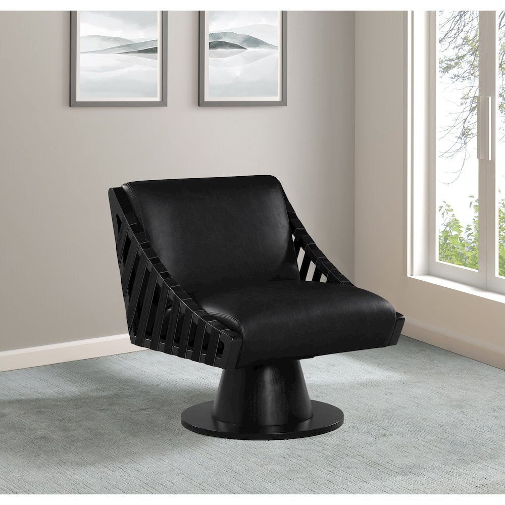 Millwin Black Vegan Leather Swivel Accent Chair