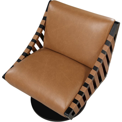 Millwin Cognac Vegan Leather Swivel Accent Chair