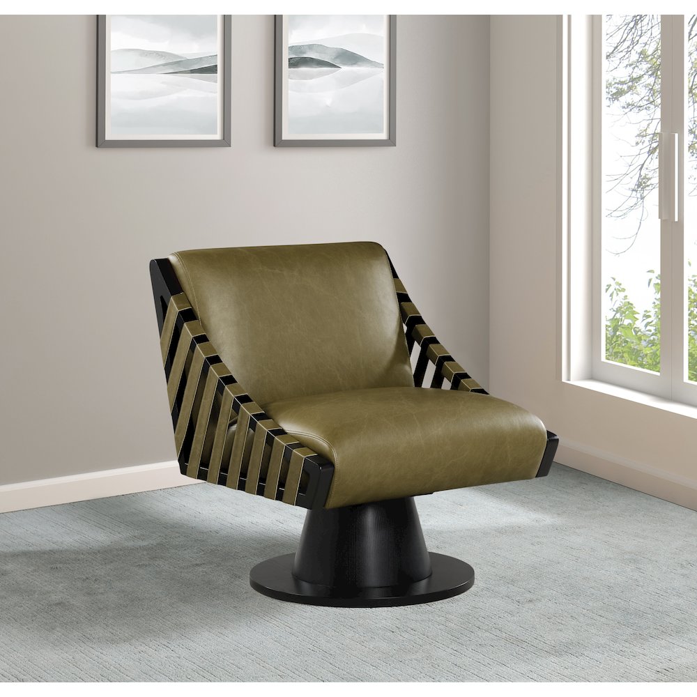 Millwin Olive Vegan Leather Swivel Accent Chair