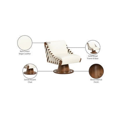 Millwin Cream Vegan Leather Swivel Accent Chair