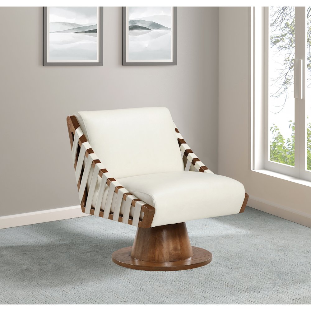 Millwin Cream Vegan Leather Swivel Accent Chair