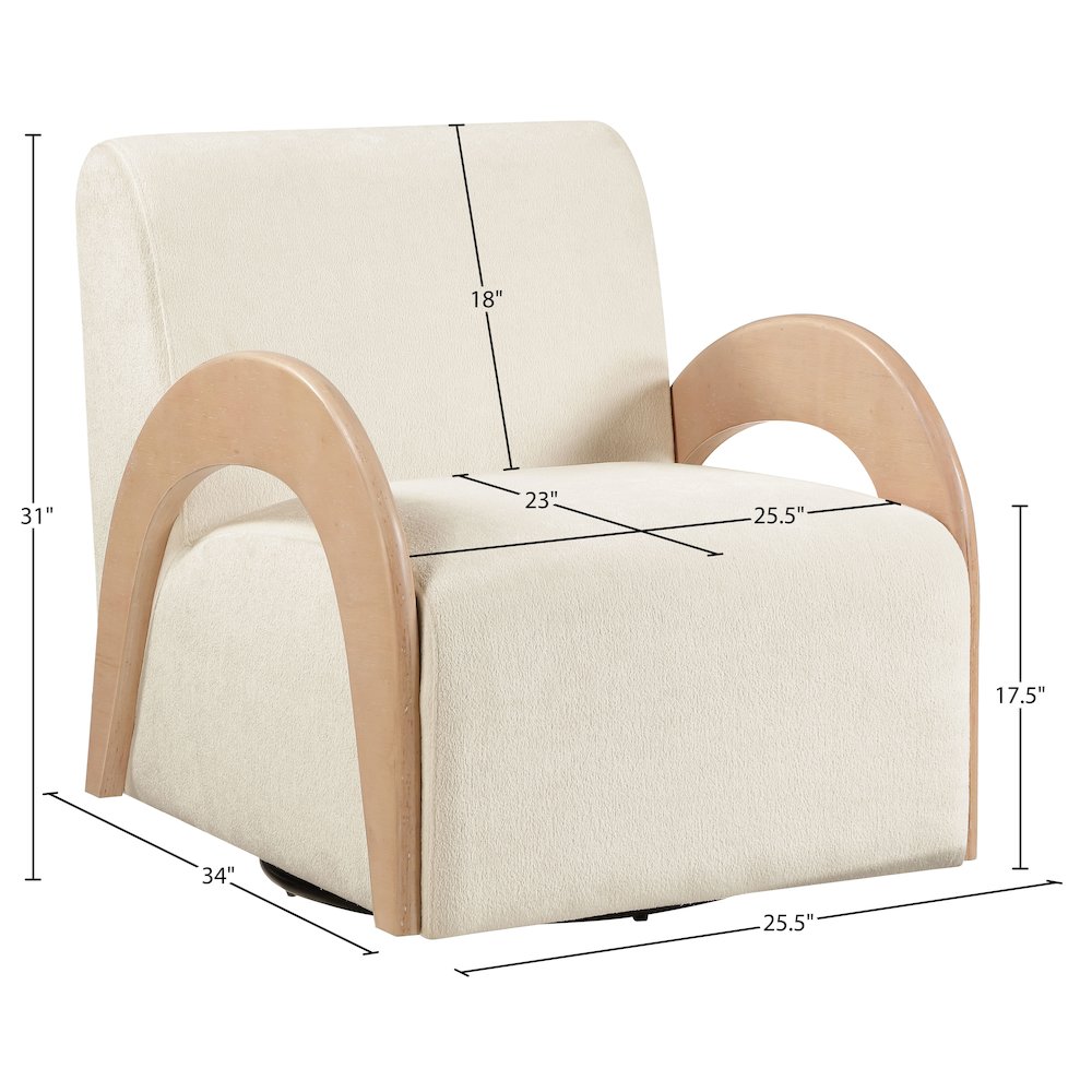 Neria Cream Chenille Fabric Upholstered Swivel Accent Chair