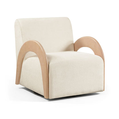 Neria Cream Chenille Fabric Upholstered Swivel Accent Chair