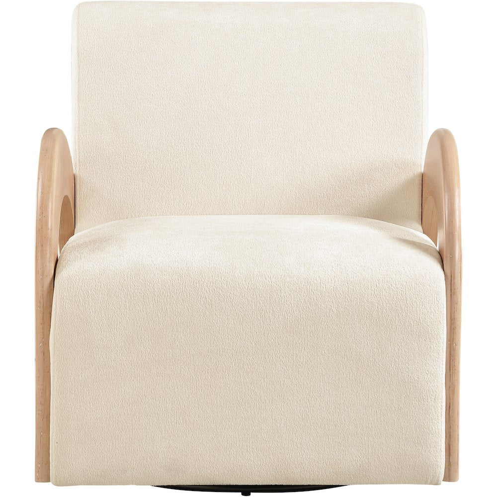 Neria Cream Chenille Fabric Upholstered Swivel Accent Chair