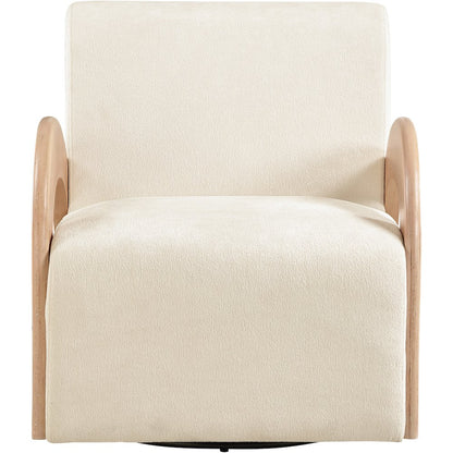 Neria Cream Chenille Fabric Upholstered Swivel Accent Chair