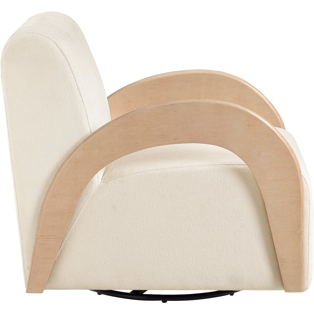 Neria Cream Chenille Fabric Upholstered Swivel Accent Chair