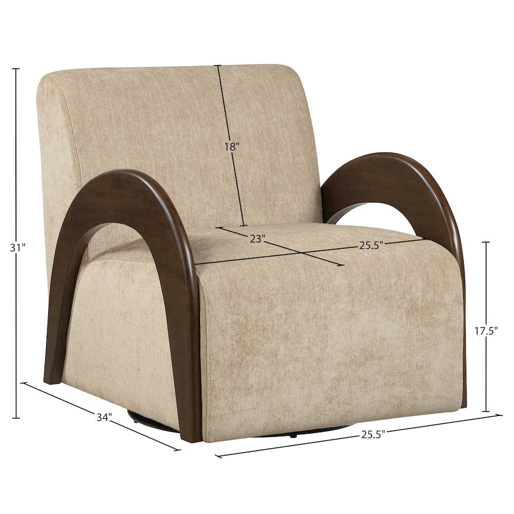 Neria Beige Chenille Fabric Upholstered Swivel Accent Chair