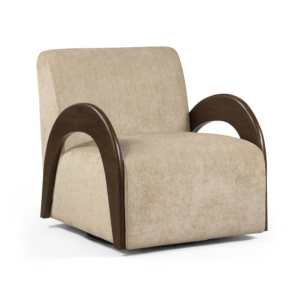 Neria Beige Chenille Fabric Upholstered Swivel Accent Chair