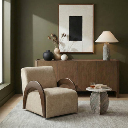 Neria Beige Chenille Fabric Upholstered Swivel Accent Chair