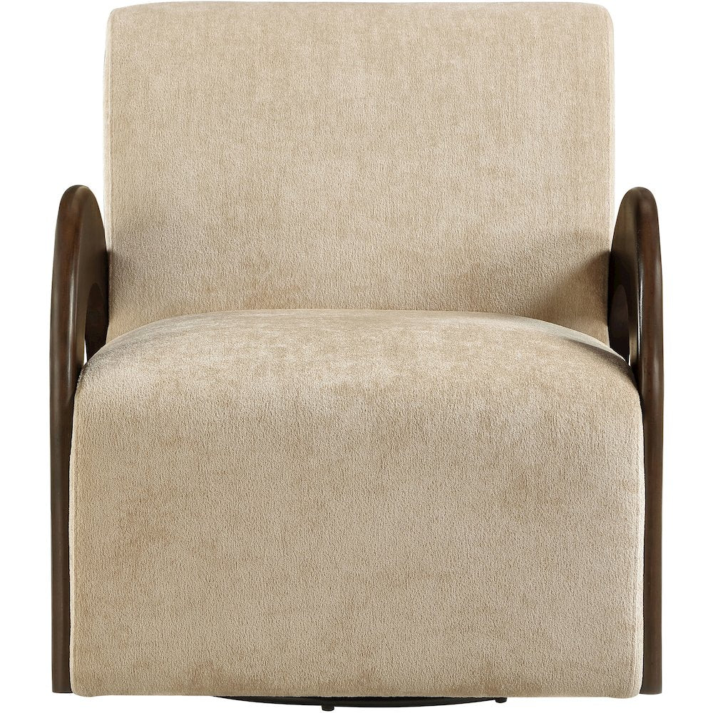 Neria Beige Chenille Fabric Upholstered Swivel Accent Chair