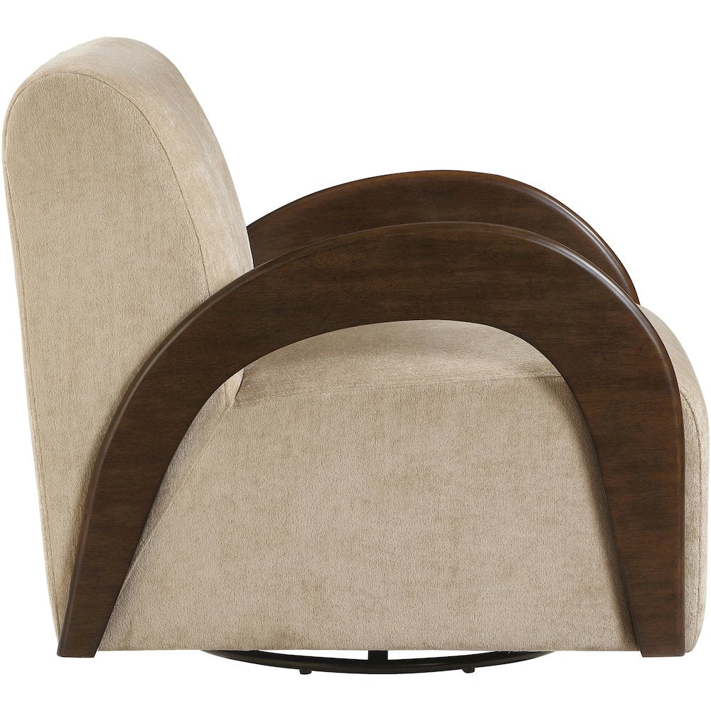 Neria Beige Chenille Fabric Upholstered Swivel Accent Chair