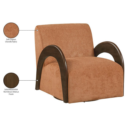 Neria Cognac Chenille Fabric Upholstered Swivel Accent Chair