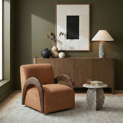 Neria Cognac Chenille Fabric Upholstered Swivel Accent Chair