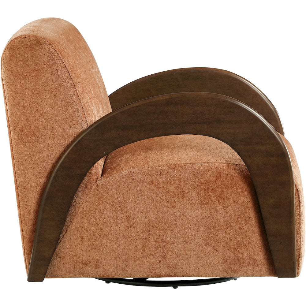 Neria Cognac Chenille Fabric Upholstered Swivel Accent Chair
