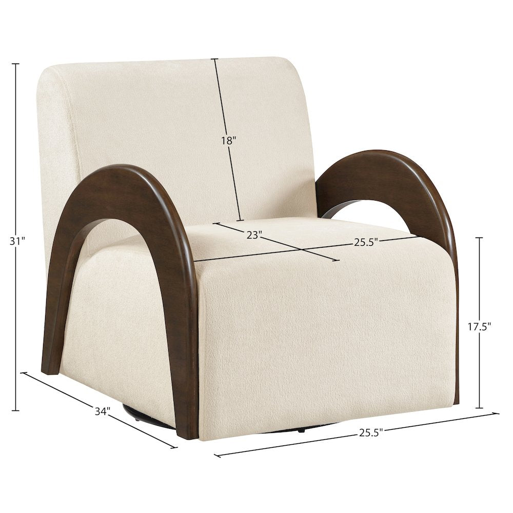 Neria Cream Chenille Fabric Upholstered Swivel Accent Chair
