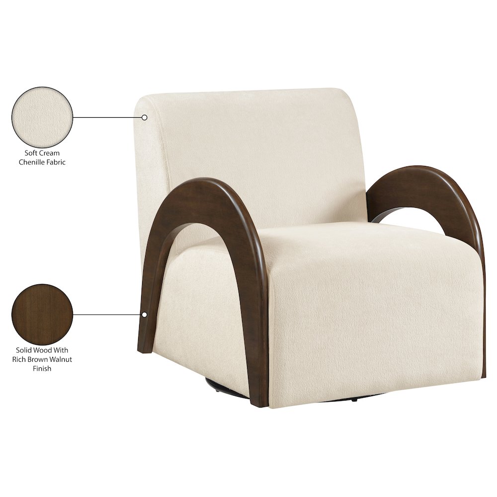 Neria Cream Chenille Fabric Upholstered Swivel Accent Chair