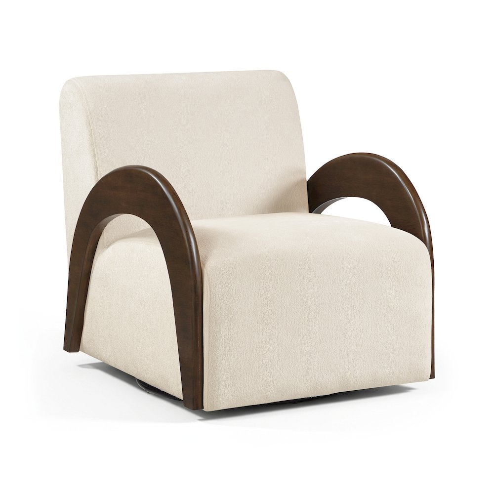 Neria Cream Chenille Fabric Upholstered Swivel Accent Chair