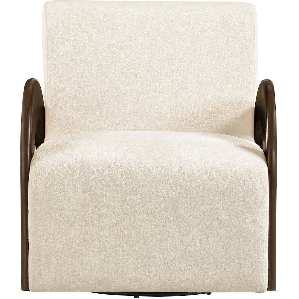 Neria Cream Chenille Fabric Upholstered Swivel Accent Chair