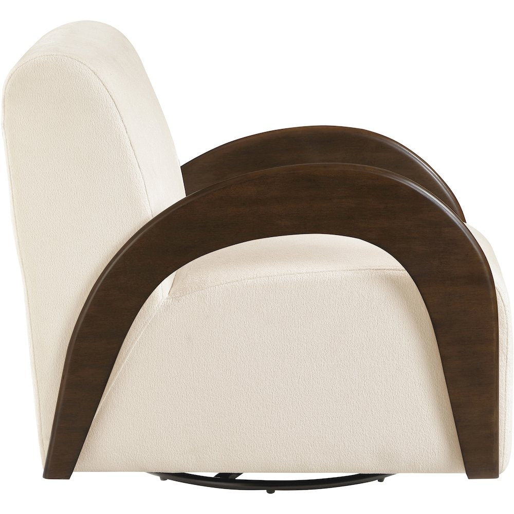 Neria Cream Chenille Fabric Upholstered Swivel Accent Chair
