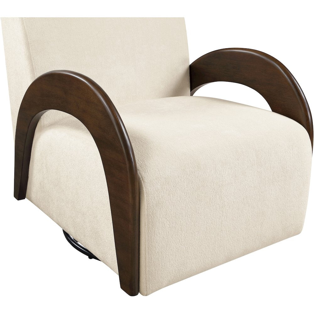 Neria Cream Chenille Fabric Upholstered Swivel Accent Chair