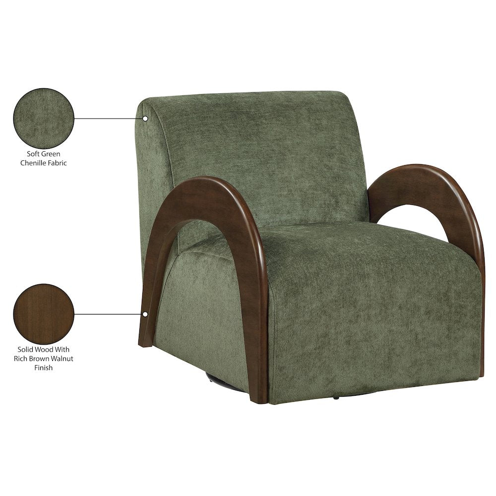 Neria Green Chenille Fabric Upholstered Swivel Accent Chair