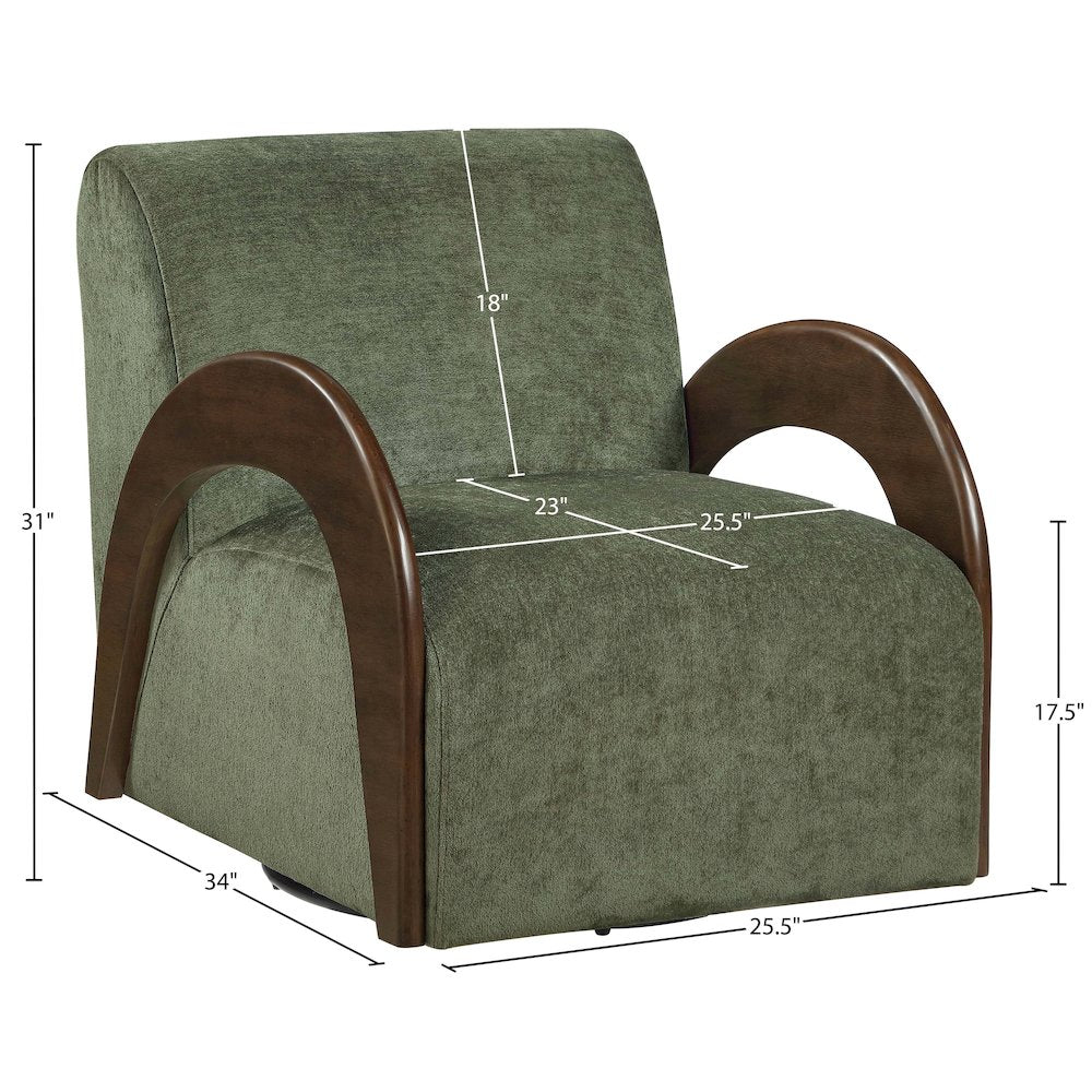 Neria Green Chenille Fabric Upholstered Swivel Accent Chair