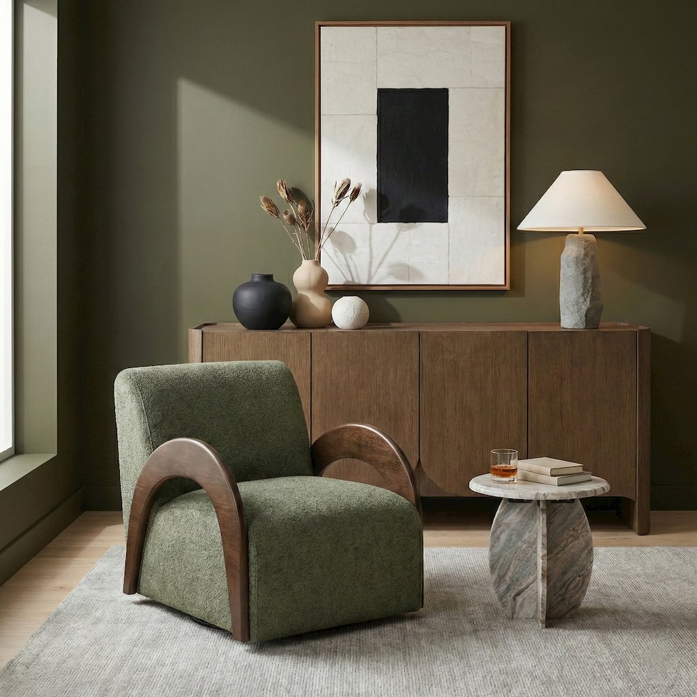 Neria Green Chenille Fabric Upholstered Swivel Accent Chair