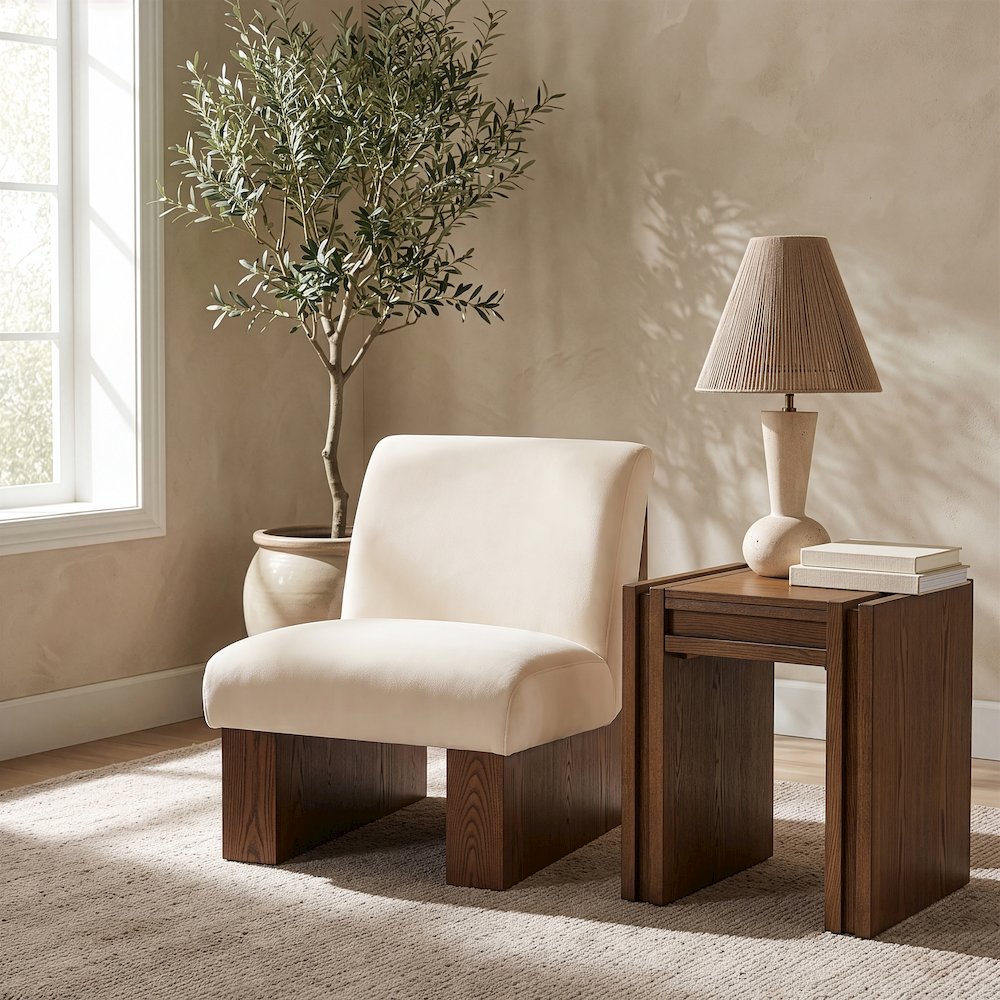 Vantage Cream Velvet Performance Fabric Upholstered Accent Chair