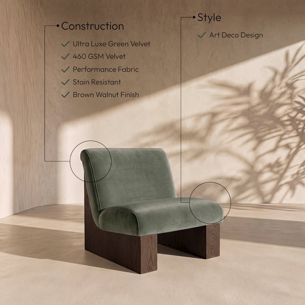 Vantage Green Velvet Performance Fabric Upholstered Accent Chair