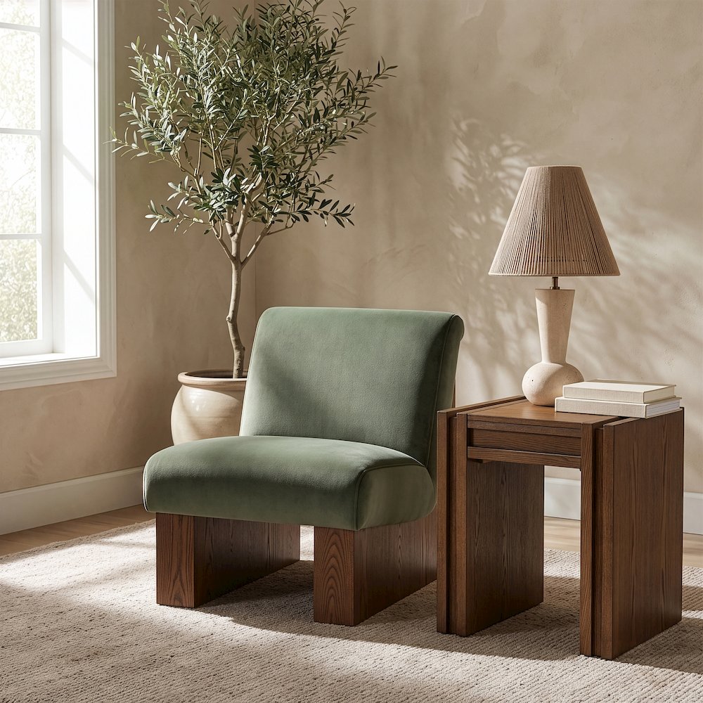 Vantage Green Velvet Performance Fabric Upholstered Accent Chair