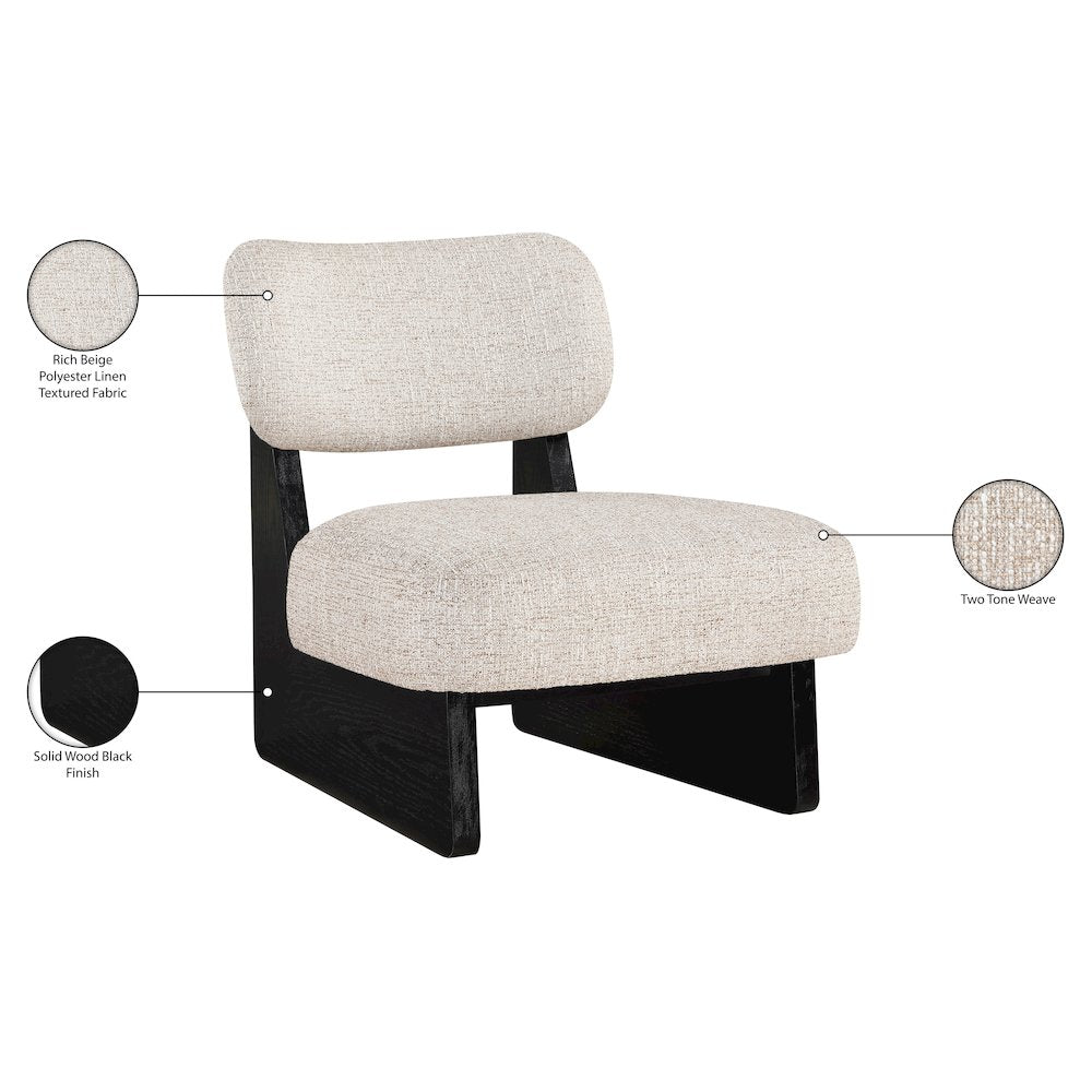 Vetra Beige Linen Textured Fabric Upholstered Accent Chair