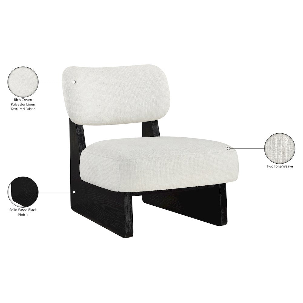 Vetra Cream Linen Textured Fabric Upholstered Accent Chair