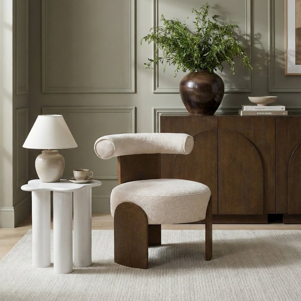 Calder Beige Linen Textured Fabric Upholstered Accent Chair