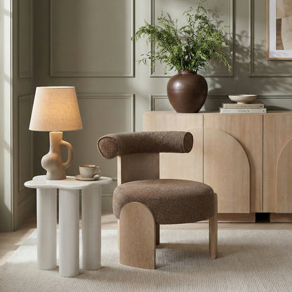 Calder Brown Linen Textured Fabric Upholstered Accent Chair